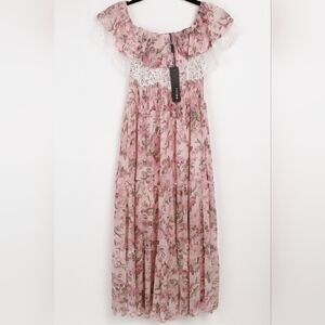 Beulah Floral Boho Long Maxi Dress L NWT